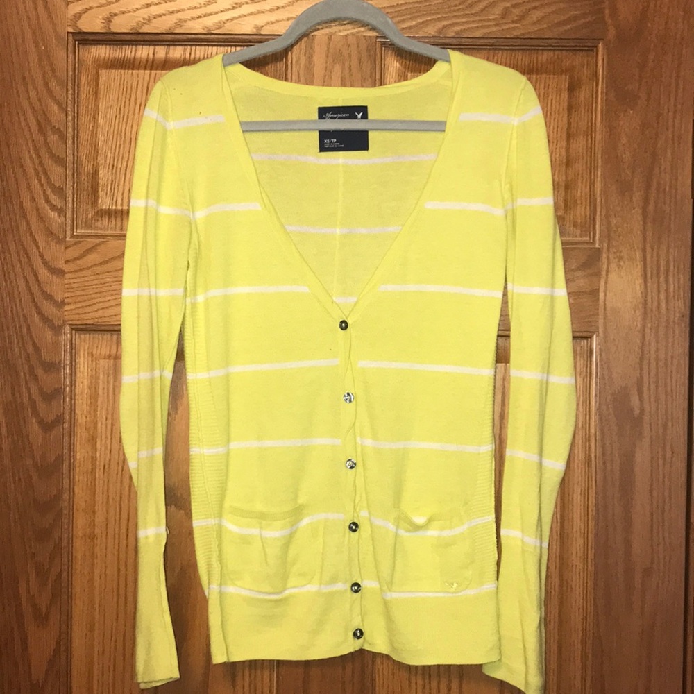 American Eagle yellow striped cardigan
